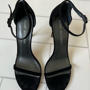 Stuart Weitzman Black suede Nudistsong sandals sz 9.5